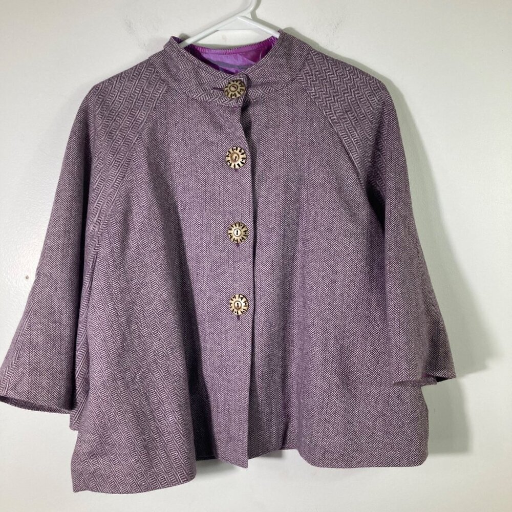 Womens Signals Wool Crop‎ Jacket Blazer Herringbone Purple Buttons S